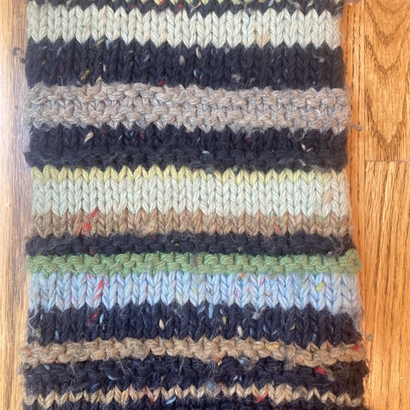 Vintage American Eagle scarf long cozy hand knit wool striped multi color navy - Picture 5 of 5
